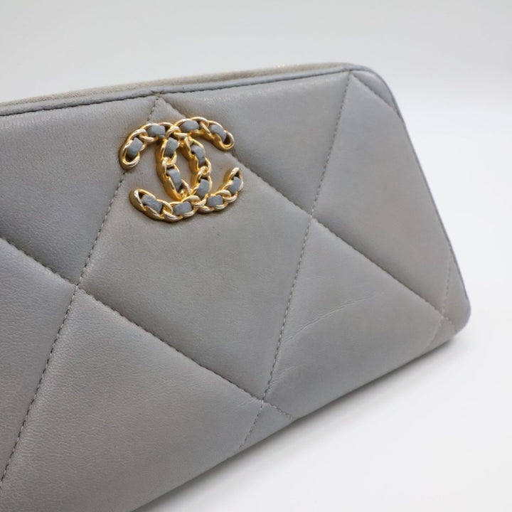 Chanel Zip Around Lambskin Quilted Grey Wallet - Lux Central