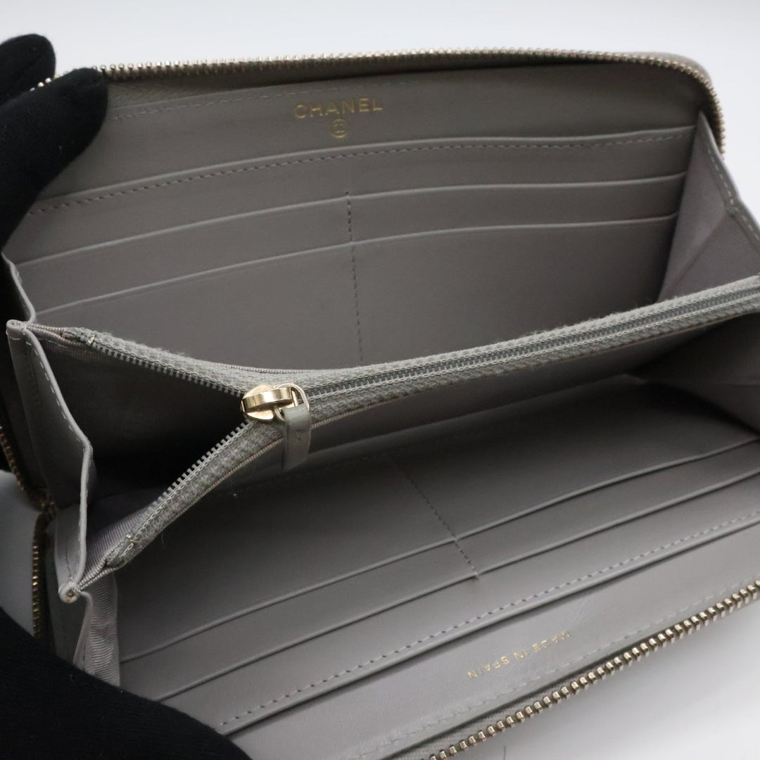 Chanel Zip Around Lambskin Quilted Grey Wallet - Lux Central
