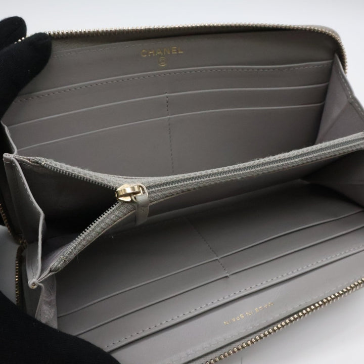Chanel Zip Around Lambskin Quilted Grey Wallet - Lux Central