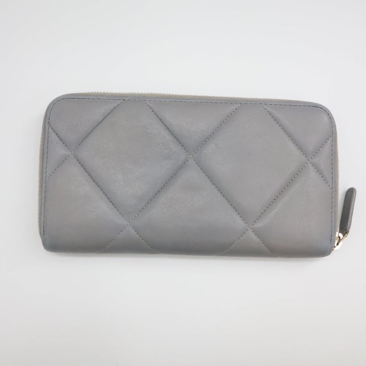 Chanel Zip Around Lambskin Quilted Grey Wallet - Lux Central