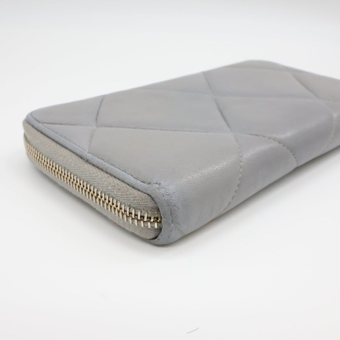 Chanel Zip Around Lambskin Quilted Grey Wallet - Lux Central