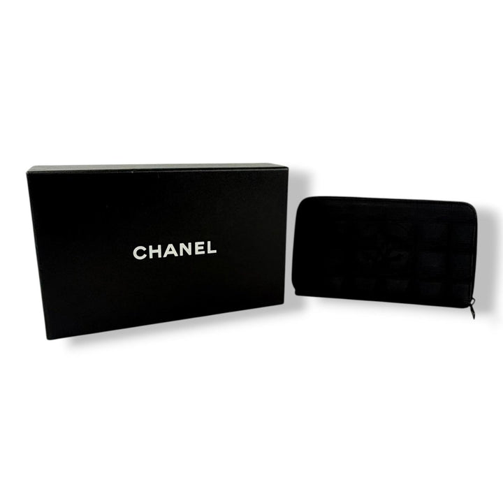 Chanel Zip Around Travel Line Canvas Black Wallet - Lux Central
