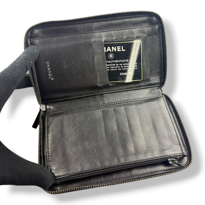 Chanel Zip Around Travel Line Canvas Black Wallet - Lux Central