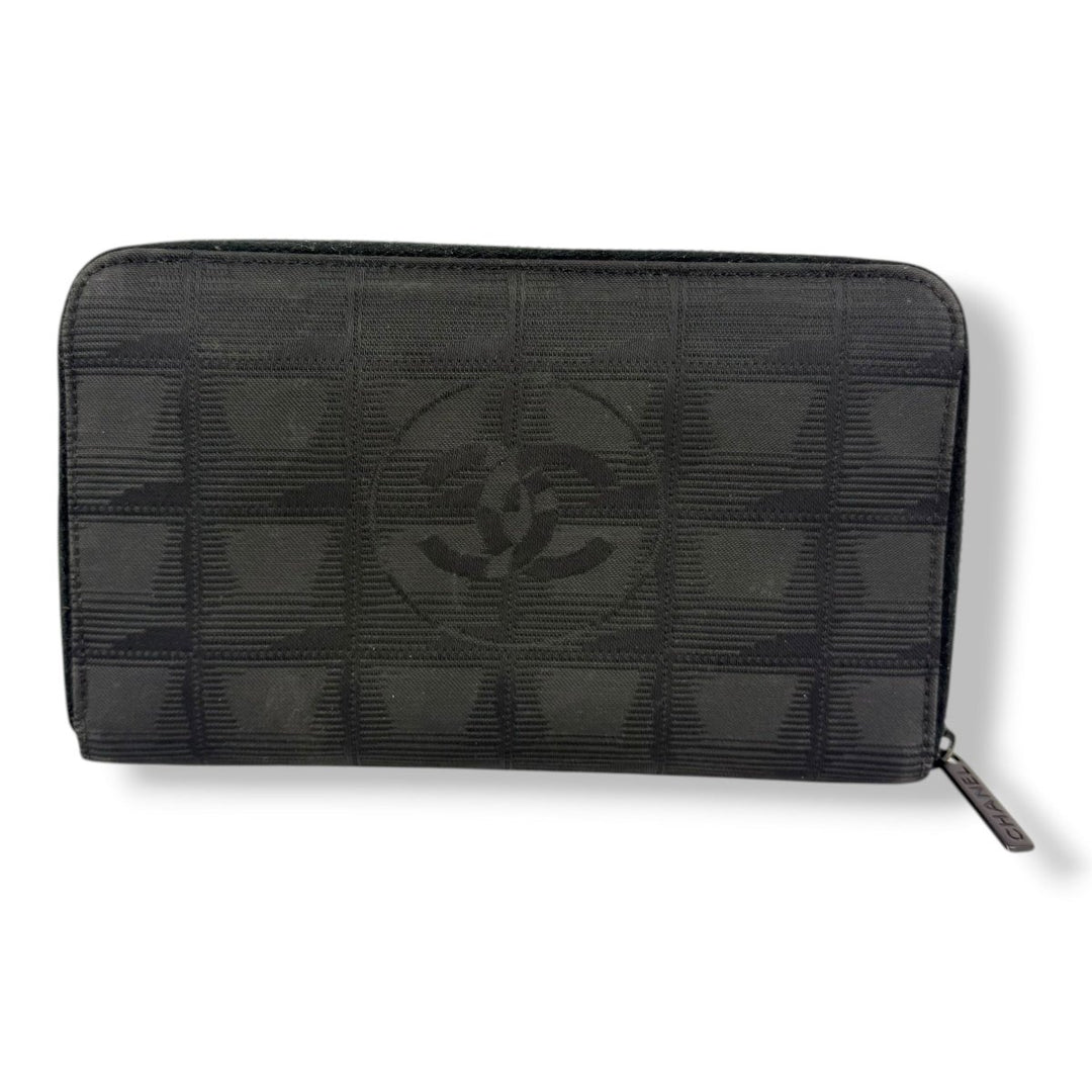 Chanel Zip Around Travel Line Canvas Black Wallet - Lux Central
