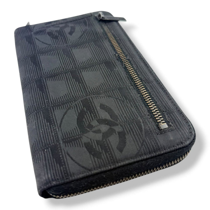 Chanel Zip Around Travel Line Canvas Black Wallet - Lux Central