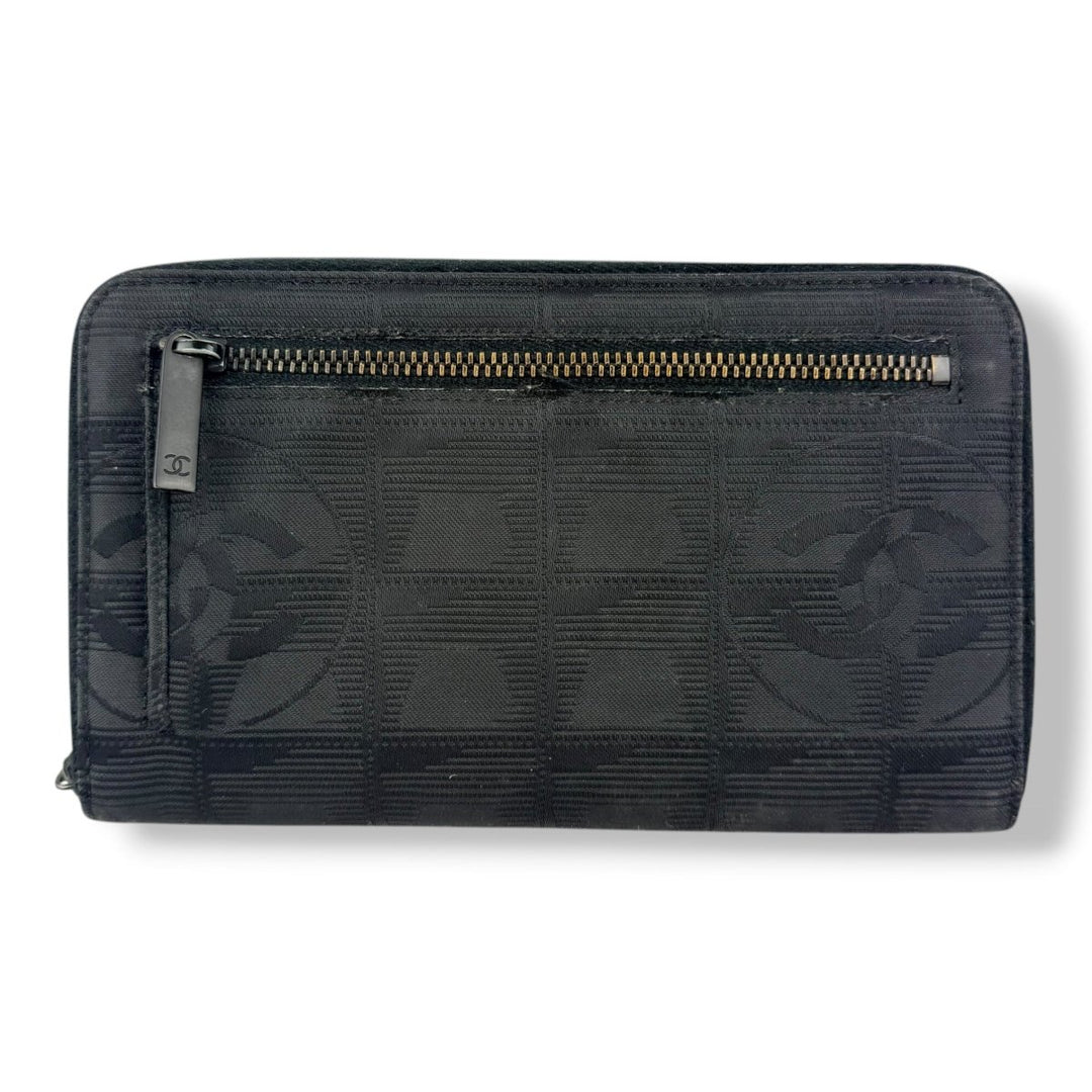 Chanel Zip Around Travel Line Canvas Black Wallet - Lux Central