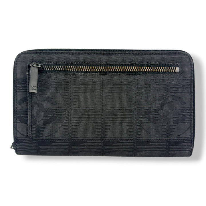 Chanel Zip Around Travel Line Canvas Black Wallet - Lux Central
