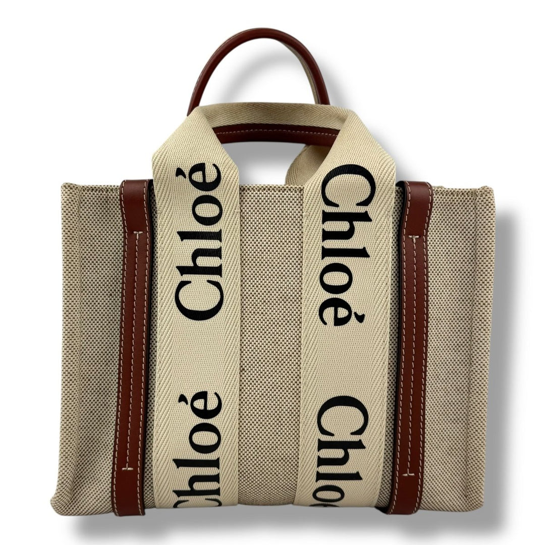 Chloe Beige Woody Small Cotton Tote Handbag - Lux Central