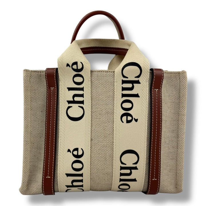Chloe Beige Woody Small Cotton Tote Handbag - Lux Central