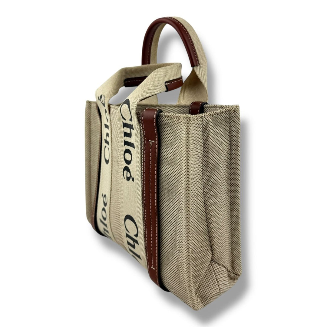Chloe Beige Woody Small Cotton Tote Handbag - Lux Central