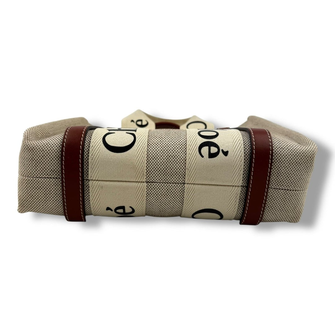 Chloe Beige Woody Small Cotton Tote Handbag - Lux Central