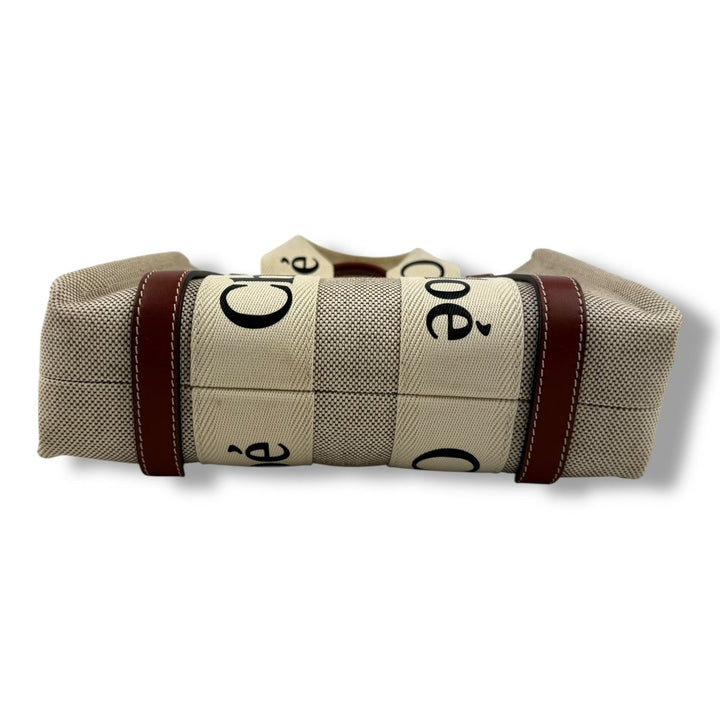 Chloe Beige Woody Small Cotton Tote Handbag - Lux Central
