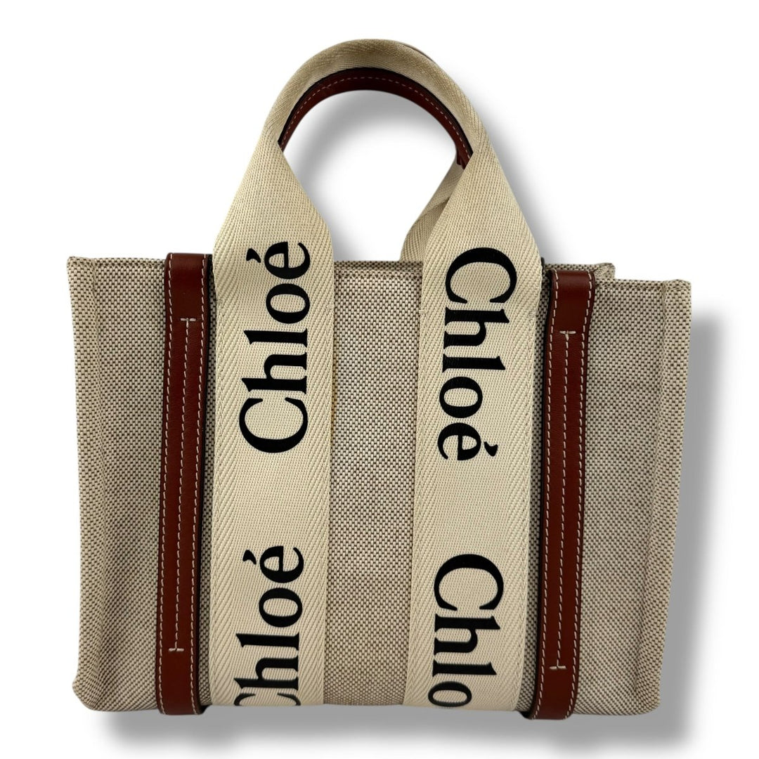 Chloe Beige Woody Small Cotton Tote Handbag - Lux Central