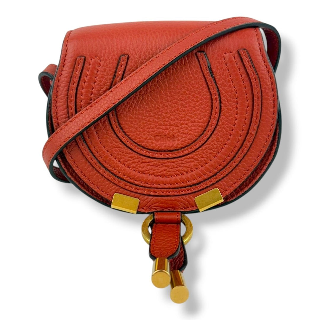 Chloe Marcie Mini Grained Leather Saddle Red Handbag - Lux Central