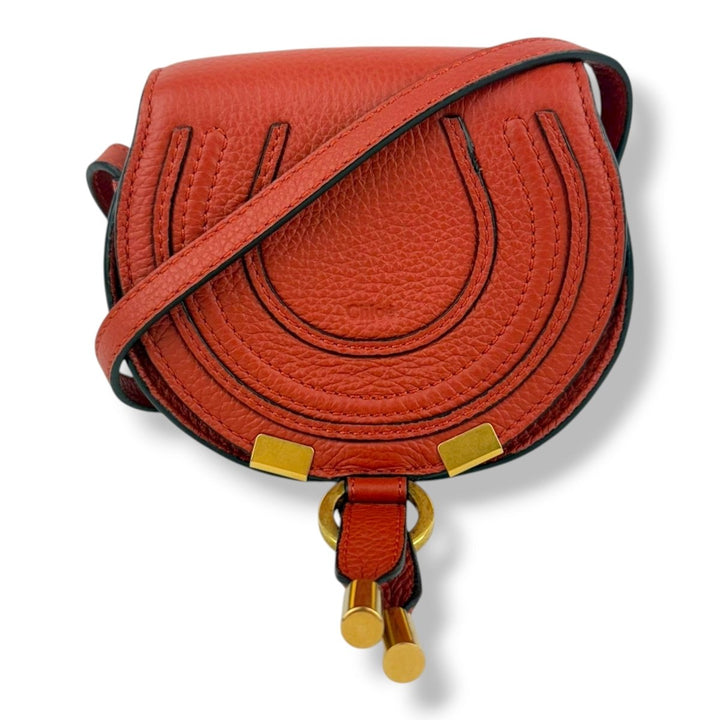 Chloe Marcie Mini Grained Leather Saddle Red Handbag - Lux Central