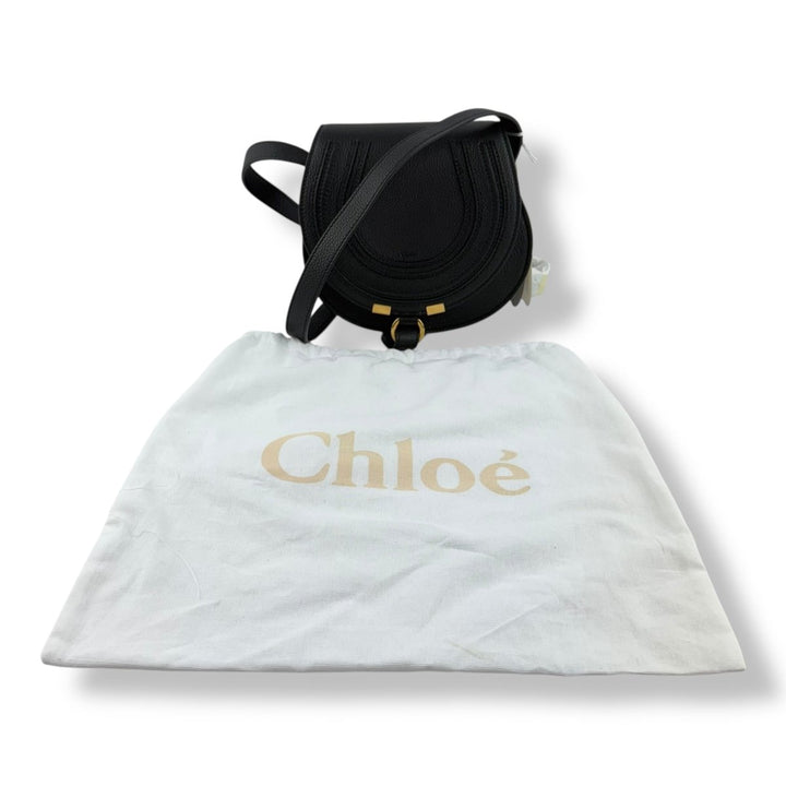 Chloe Marcie Small Grained Leather Saddle Black Handbag - Lux Central