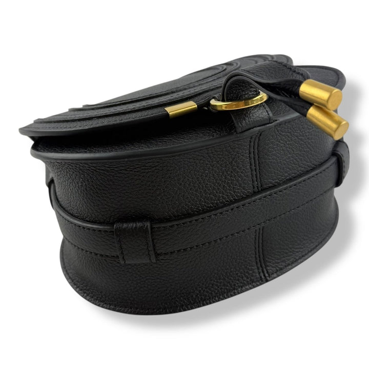 Chloe Marcie Small Grained Leather Saddle Black Handbag - Lux Central