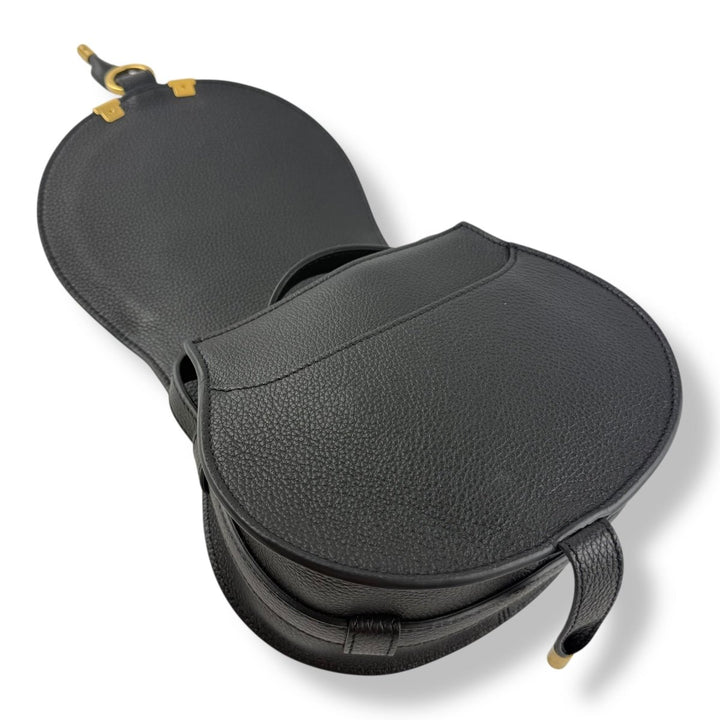 Chloe Marcie Small Grained Leather Saddle Black Handbag - Lux Central