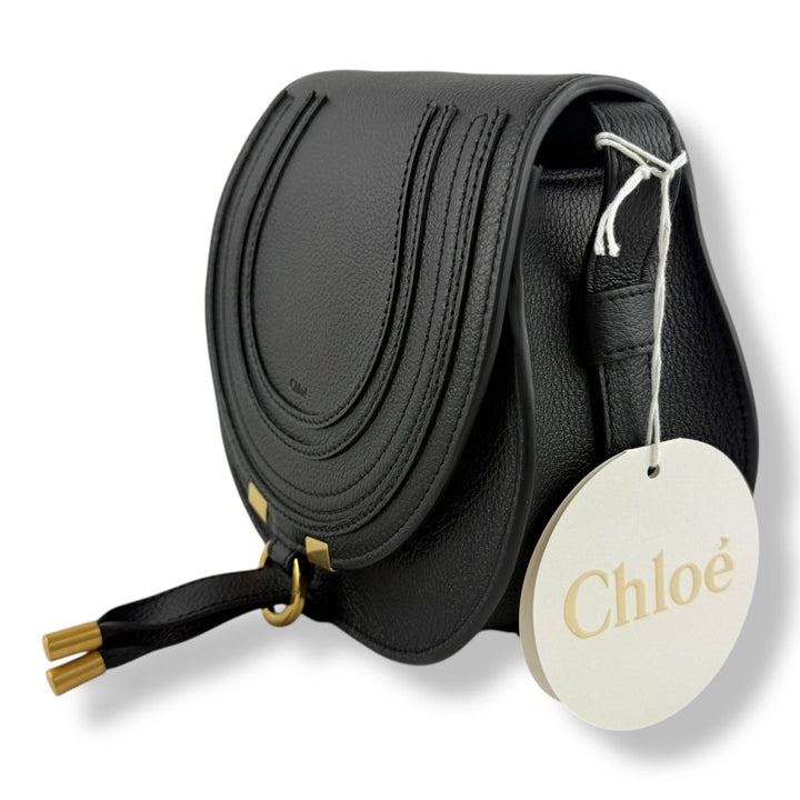 Chloe Marcie Small Grained Leather Saddle Black Handbag - Lux Central
