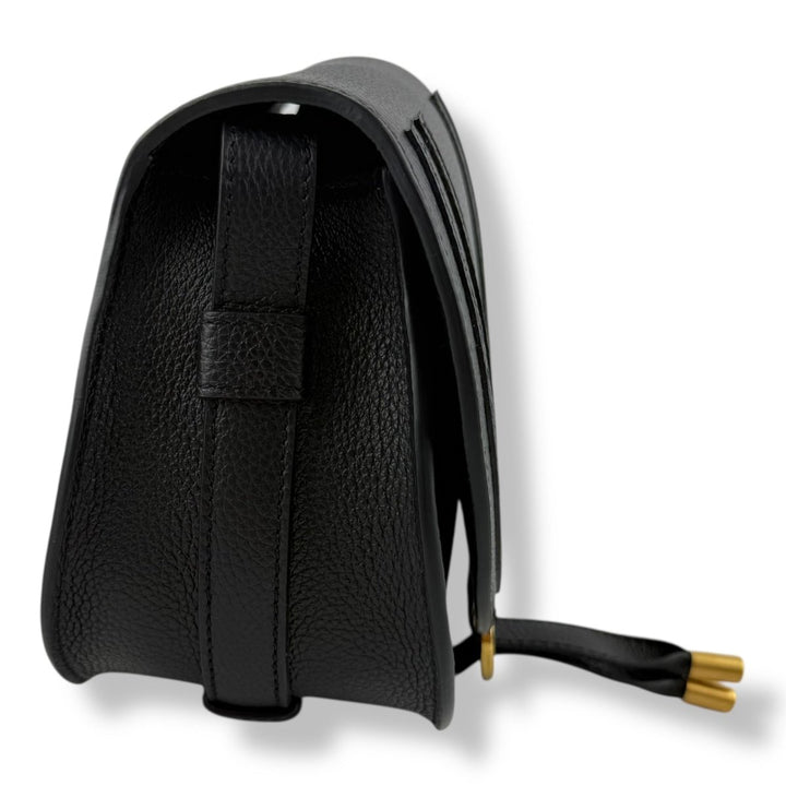 Chloe Marcie Small Grained Leather Saddle Black Handbag - Lux Central