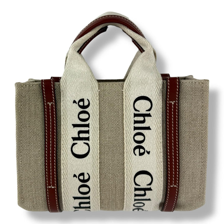 Chloe Mini White/Brown/Beige Woody Tote Handbag - Lux Central