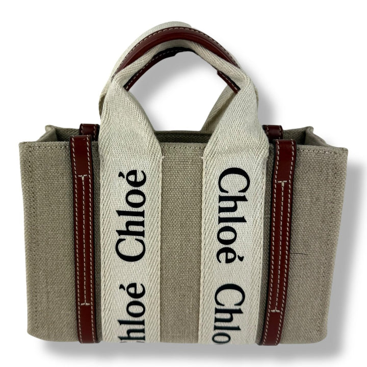 Chloe Mini White/Brown/Beige Woody Tote Handbag - Lux Central