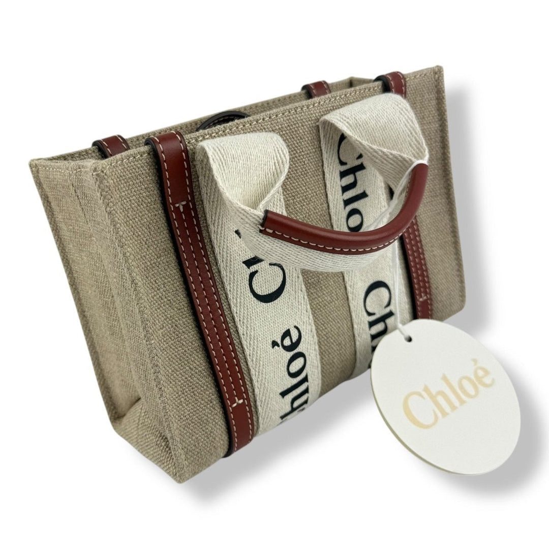 Chloe Mini White/Brown/Beige Woody Tote Handbag - Lux Central
