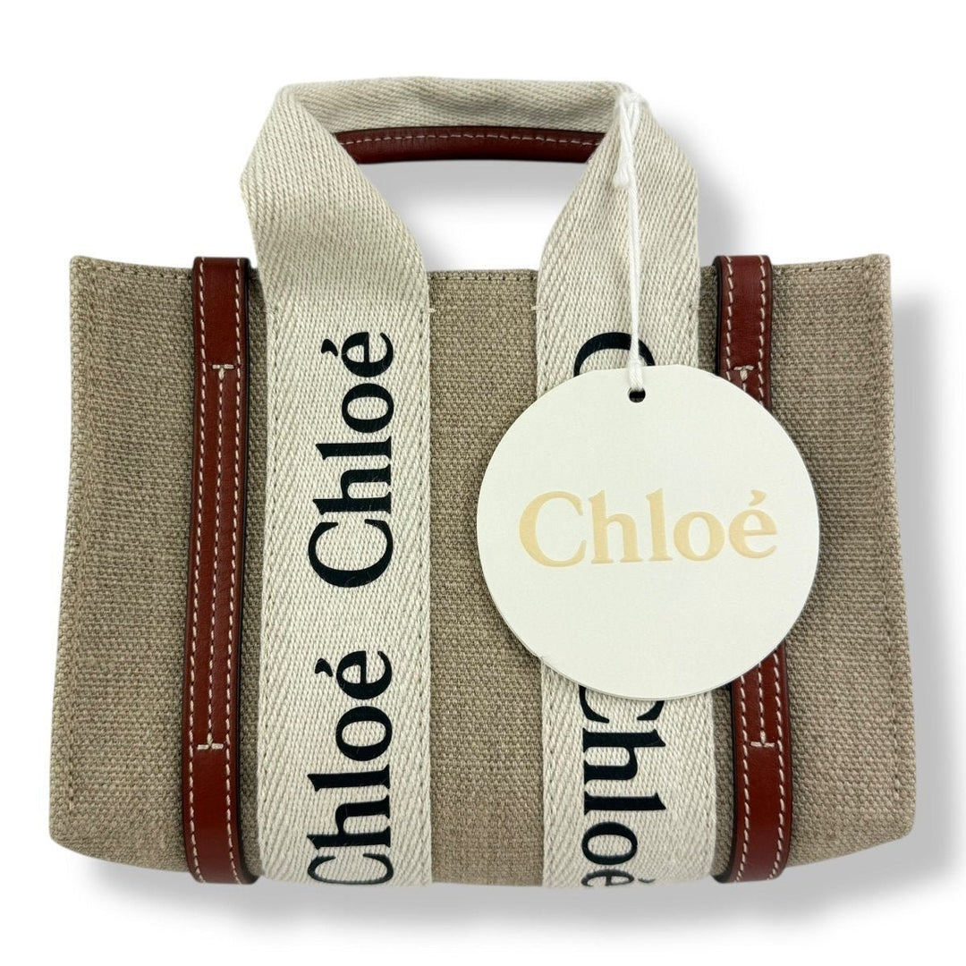 Chloe Mini White/Brown/Beige Woody Tote Handbag - Lux Central