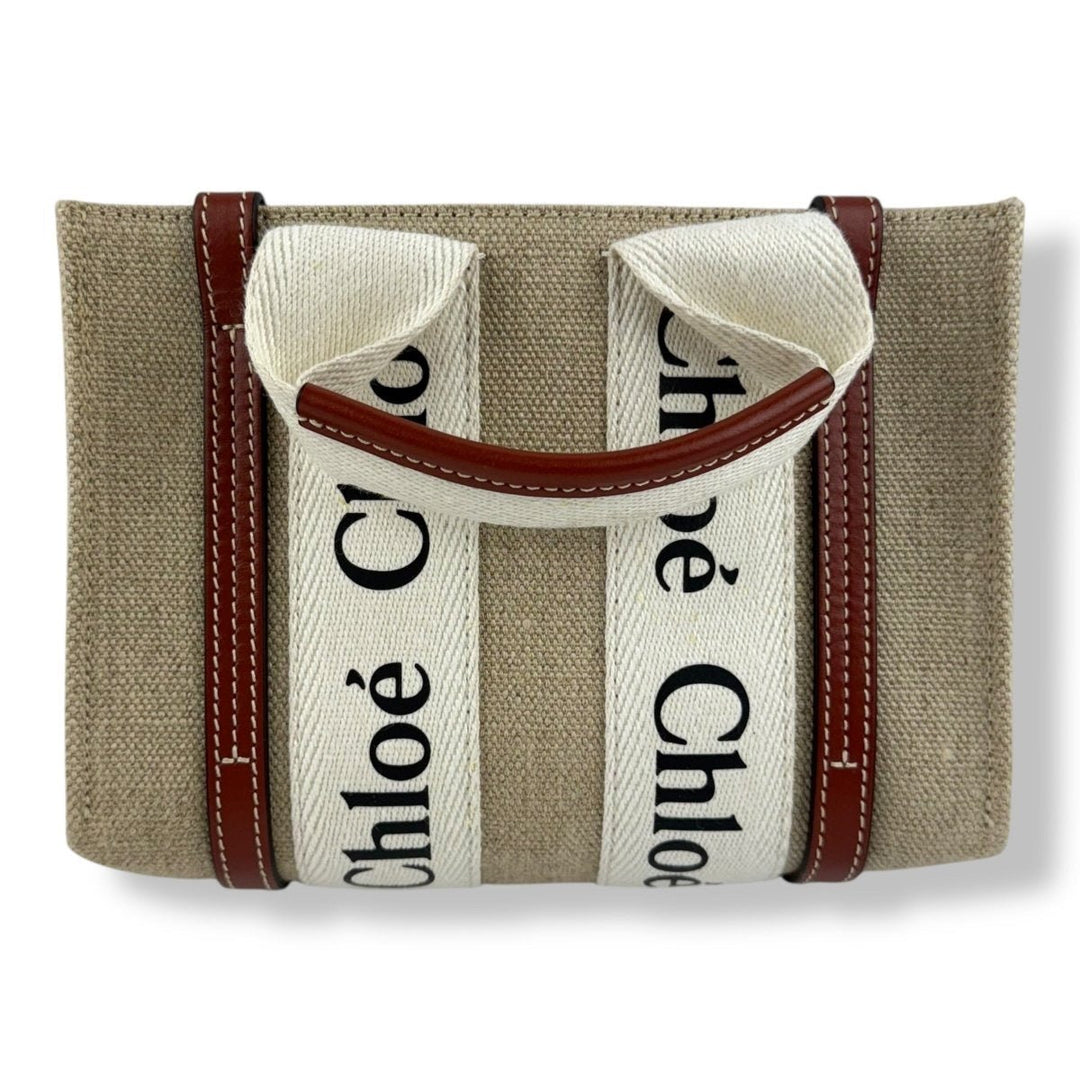 Chloe Mini White/Brown/Beige Woody Tote Handbag - Lux Central