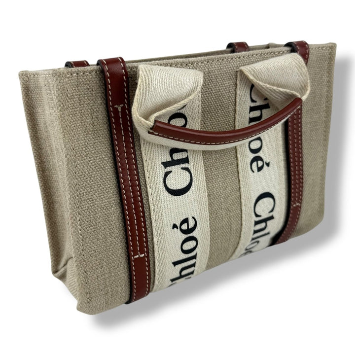 Chloe Mini White/Brown/Beige Woody Tote Handbag - Lux Central