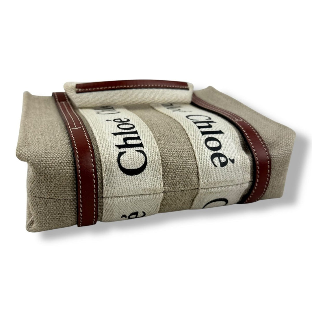 Chloe Mini White/Brown/Beige Woody Tote Handbag - Lux Central