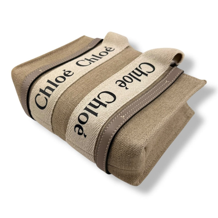 Chloe Mini White/Brown/Beige Woody Tote Handbag - Lux Central