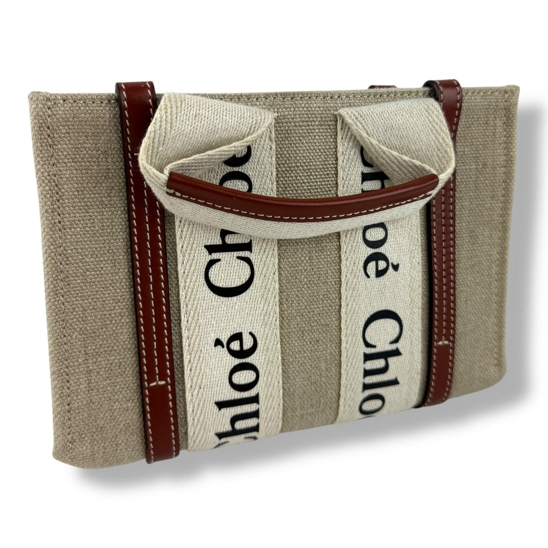 Chloe Mini White/Brown/Beige Woody Tote Handbag - Lux Central