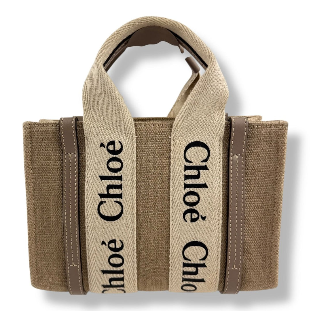Chloe Mini White/Brown/Beige Woody Tote Handbag - Lux Central