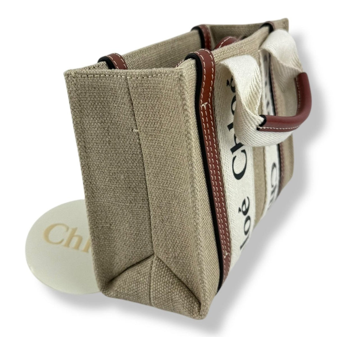 Chloe Mini White/Brown/Beige Woody Tote Handbag - Lux Central