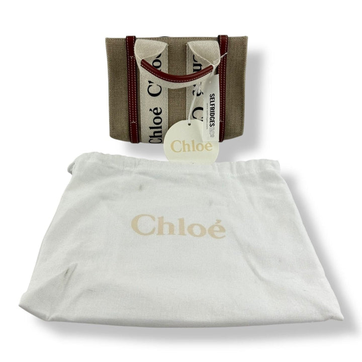 Chloe Mini White/Brown/Beige Woody Tote Handbag - Lux Central