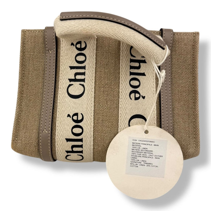 Chloe Mini White/Brown/Beige Woody Tote Handbag - Lux Central