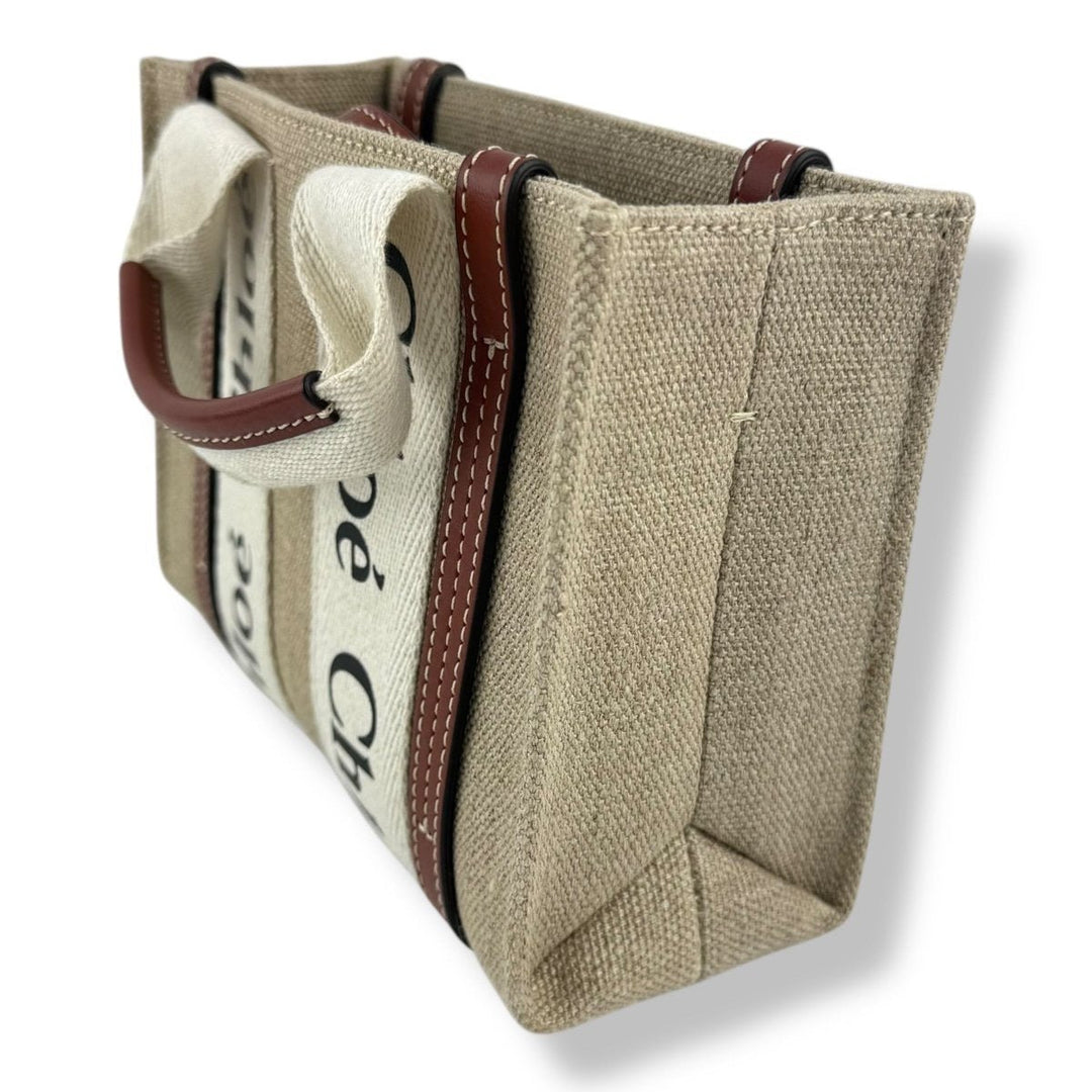 Chloe Mini White/Brown/Beige Woody Tote Handbag - Lux Central