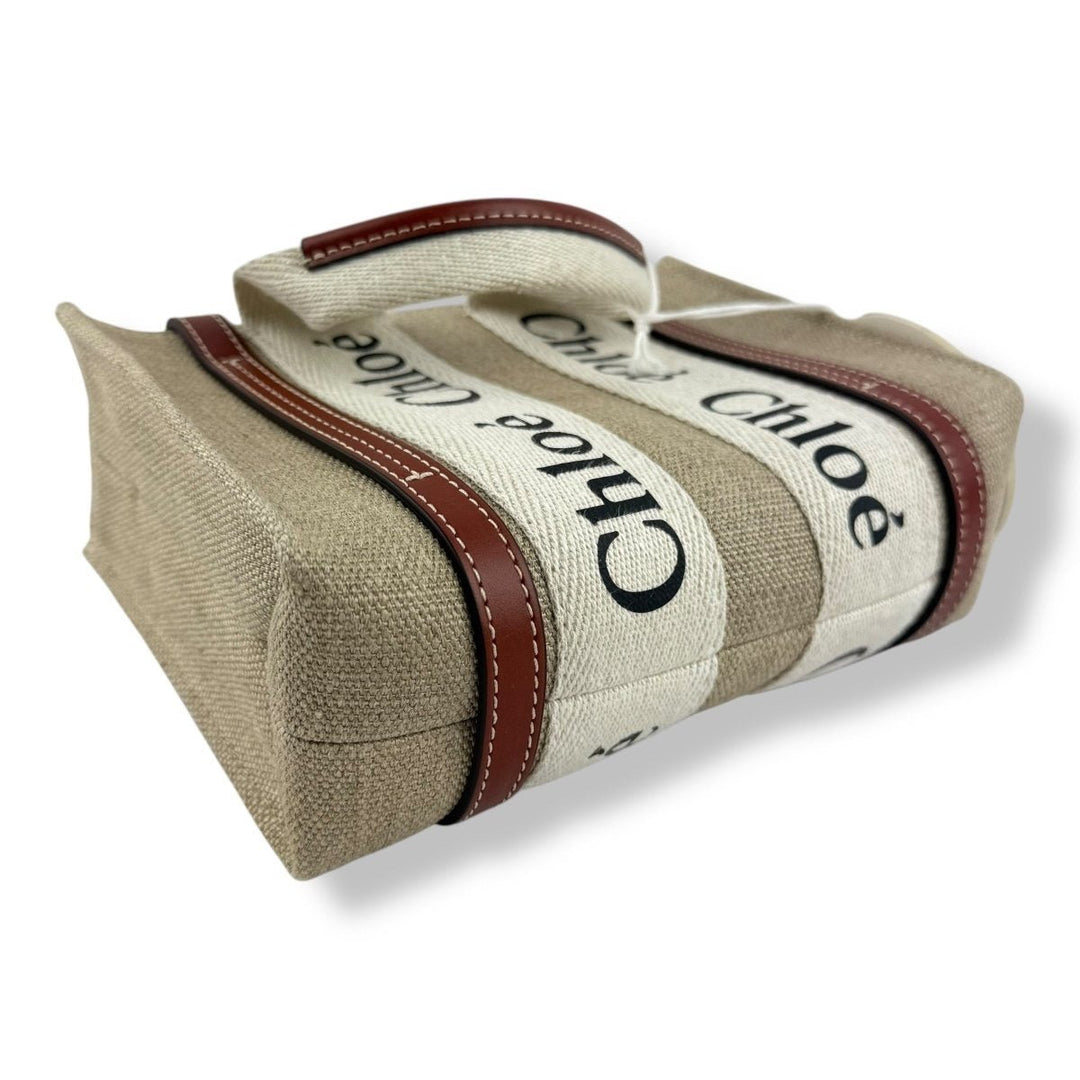 Chloe Mini White/Brown/Beige Woody Tote Handbag - Lux Central