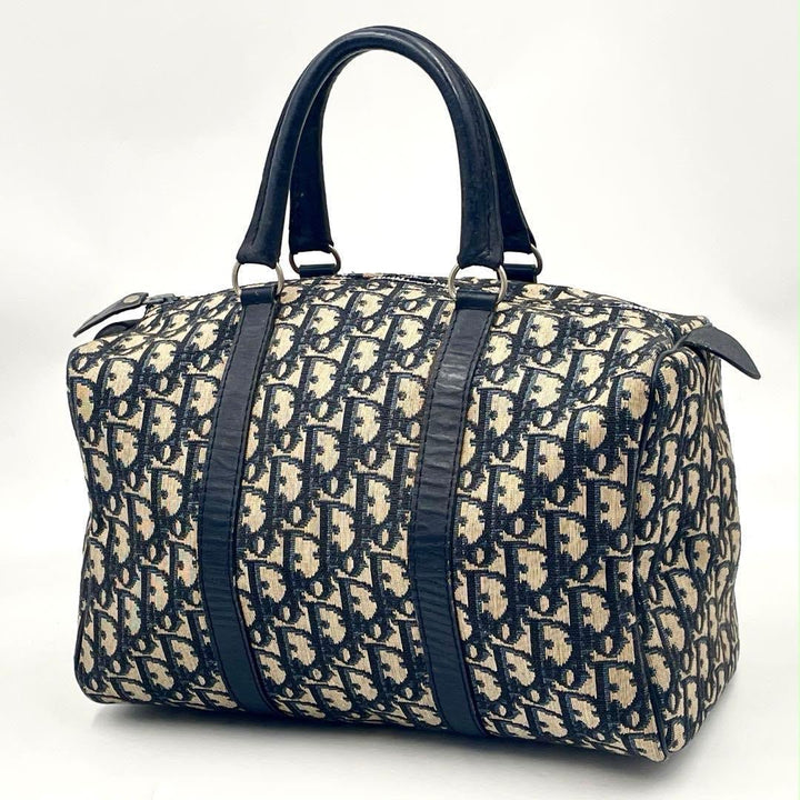 Christian Dior Boston 30 Monogram Oblique Beige/Navy Handbag - Lux Central