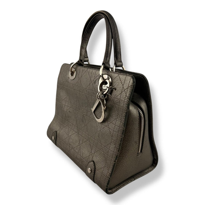Christian Dior Cannage Grey Lady Dior Leather Handbag - Lux Central