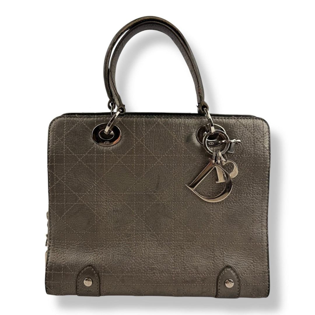Christian Dior Cannage Grey Lady Dior Leather Handbag - Lux Central