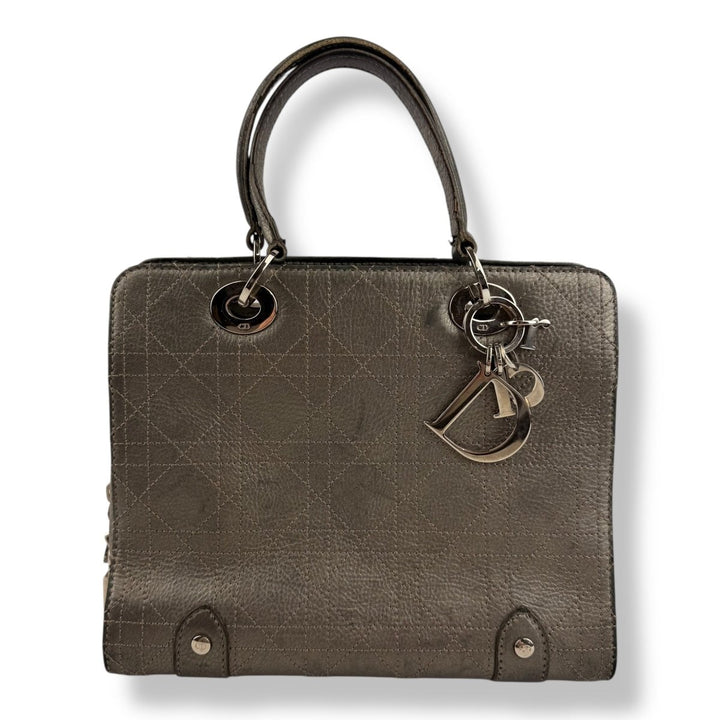 Christian Dior Cannage Grey Lady Dior Leather Handbag - Lux Central
