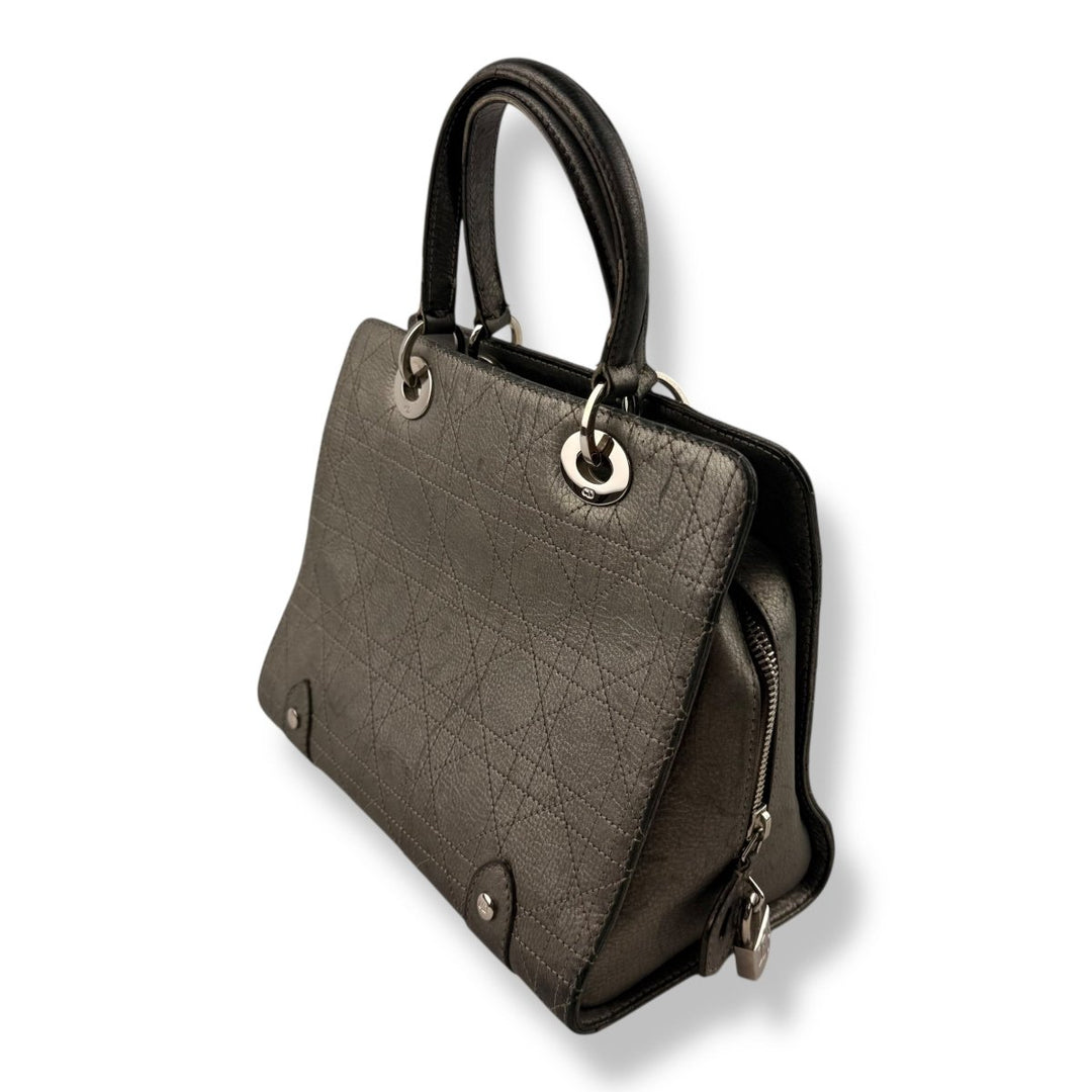 Christian Dior Cannage Grey Lady Dior Leather Handbag - Lux Central