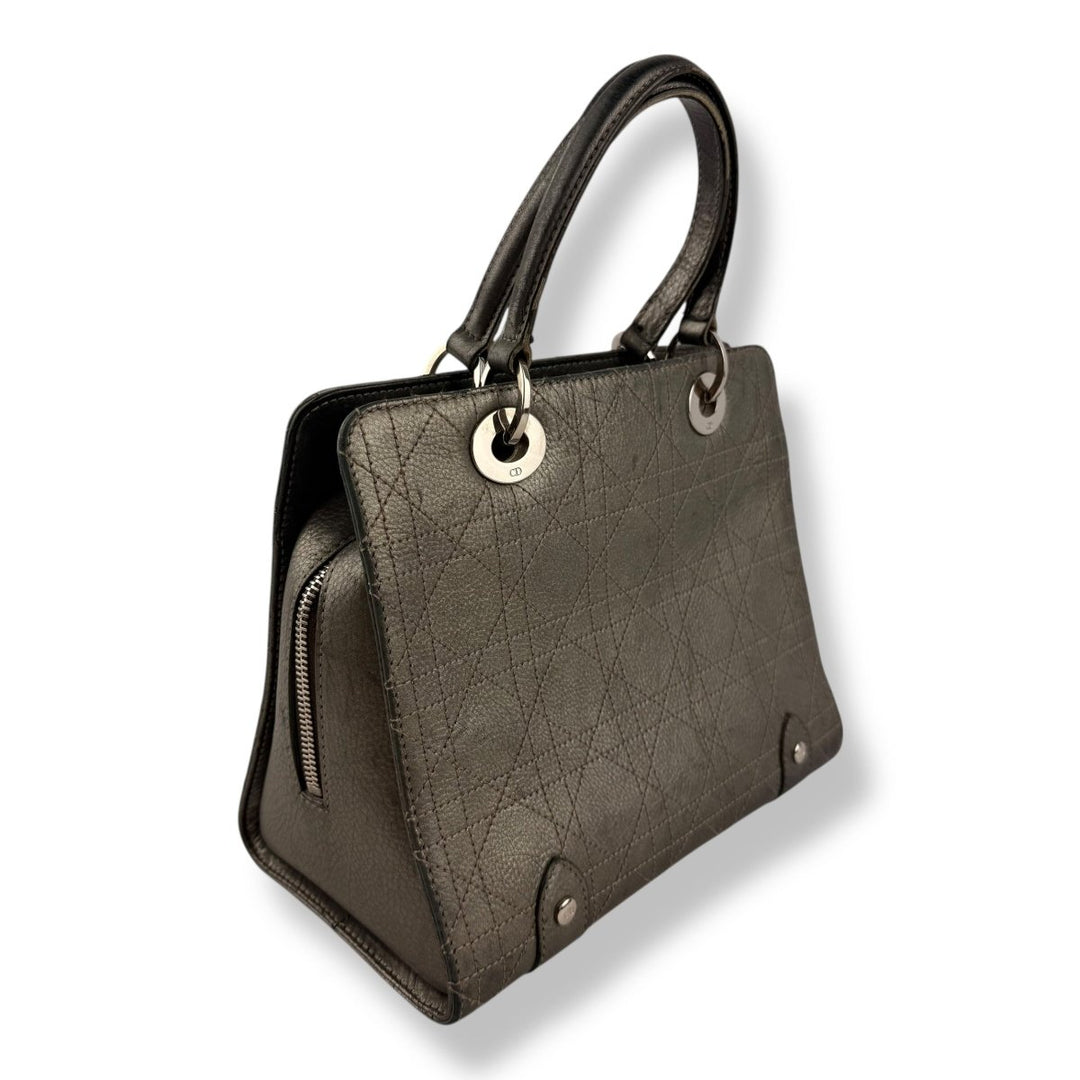 Christian Dior Cannage Grey Lady Dior Leather Handbag - Lux Central