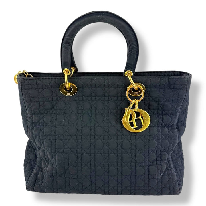 Christian Dior Lady Dior Black Quilted Cotton Handbag - Lux Central