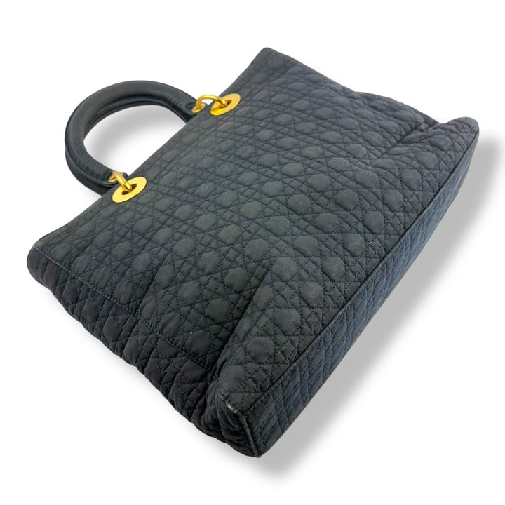 Christian Dior Lady Dior Black Quilted Cotton Handbag - Lux Central