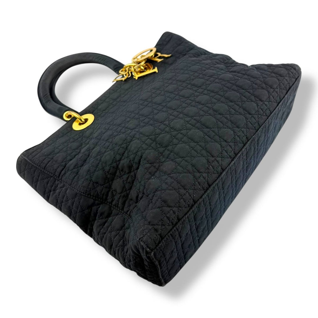 Christian Dior Lady Dior Black Quilted Cotton Handbag - Lux Central