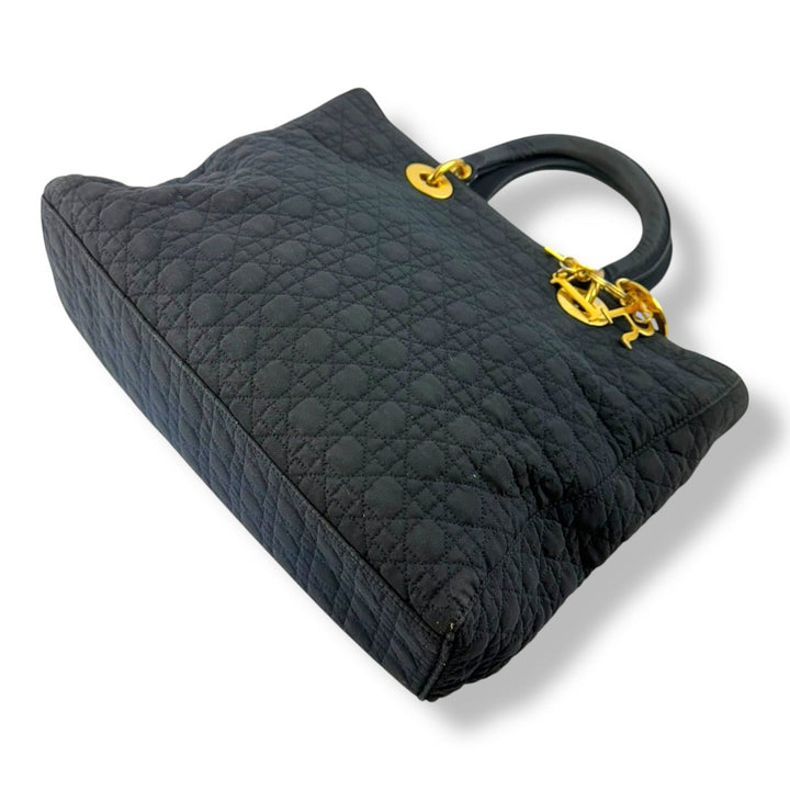 Christian Dior Lady Dior Black Quilted Cotton Handbag - Lux Central