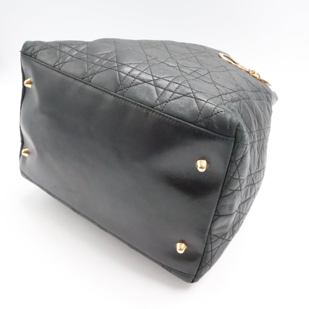 Christian Dior Lady Dior Black Quilted Leather Shoulder Tote Handbag - Lux Central